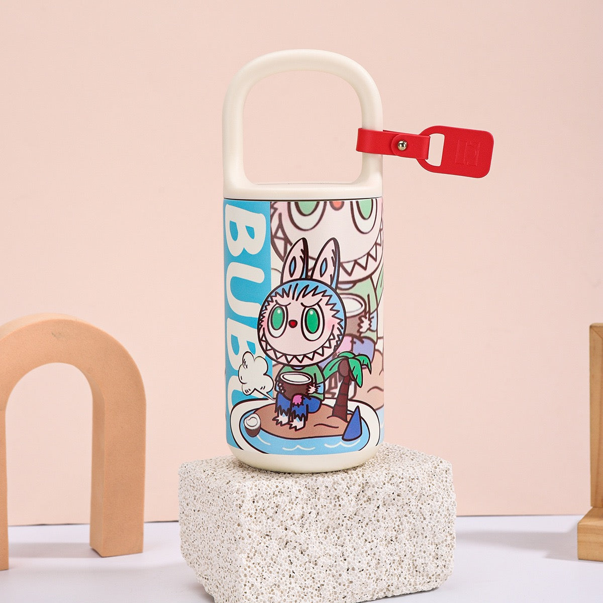 The Monsters 500ml stainless steel vacuum bottle with handle – Bubu coconut drink island cartoon design