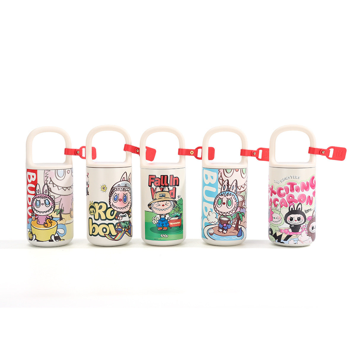 Set of The Monsters 500ml stainless steel vacuum bottles with handle – 5 cartoon designs
